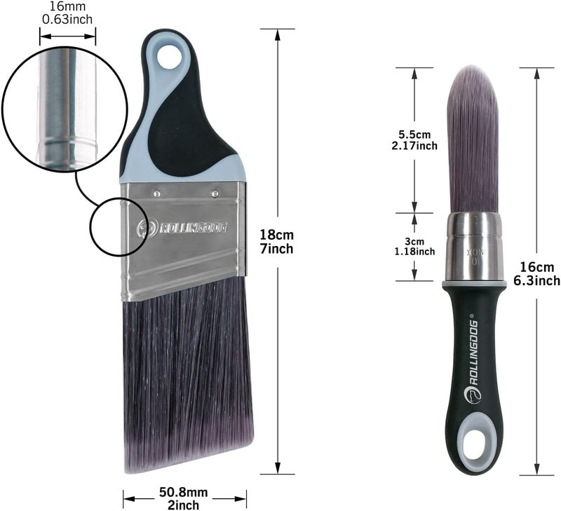 Rolling Dog 2 Inch Trim Paint Brush - 1PC 50mm Angled Sash Paint Brush and 1PC Pointed Round Trim Brush for Painting Walls - Image 2